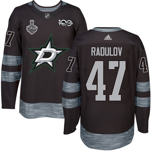 Men Adidas Dallas Stars #47 Alexander Radulov Black 1917-2017 100th Anniversary 2020 Stanley Cup Final Stitched NHL Jersey->dallas stars->NHL Jersey